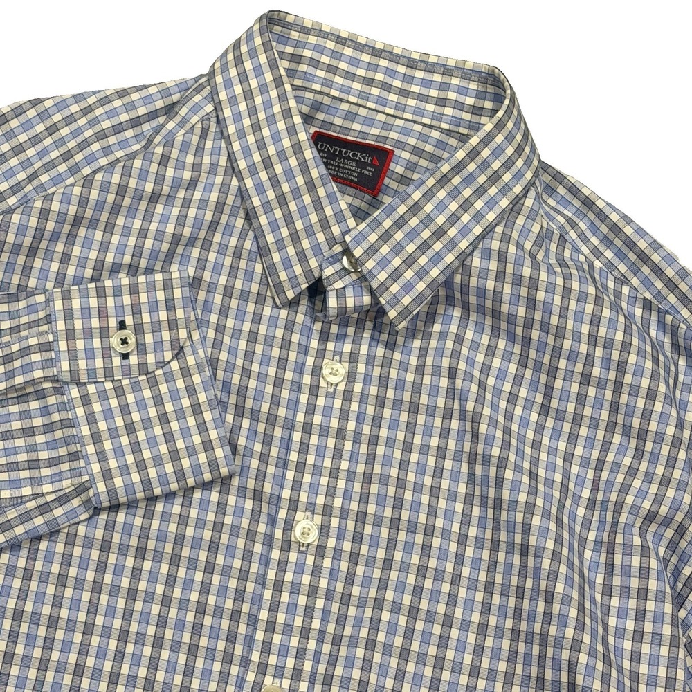 UNTUCKit Button Up Shirt Mens Large Slim Tall Blue Plaid Wrinkle Free Work